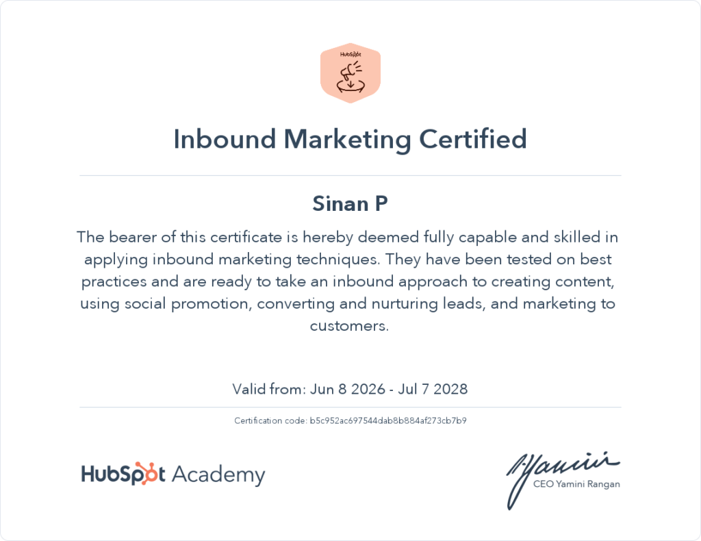 certificate inbound mareting